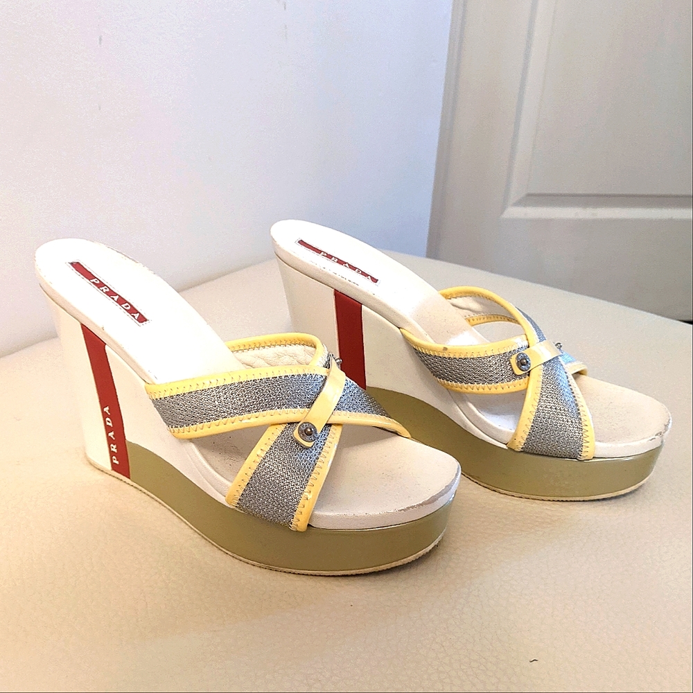 7.5/8  Prada Wedges Vintage Genuine